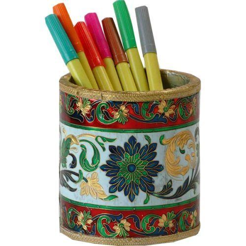 Hand Painted Paper Mache Pen Holder - Unique Floral Motifs , Ideal for Christmas Crafts and Home Decor