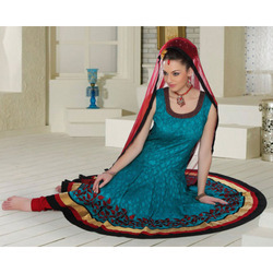 ब्लू एंड रस्टी ब्राउन प्रिंटेड ड्रेस