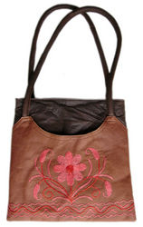 Suede Embroidered Brown Coloured Hand Bag