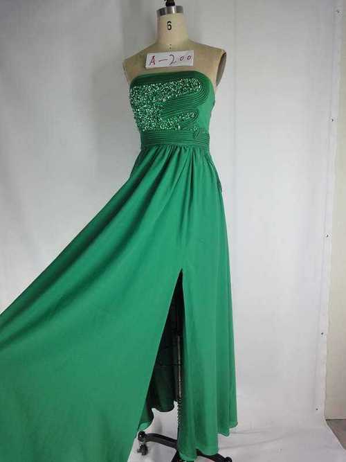 Gray Elegant Royal Green Strapless Prom Evening Dress