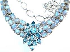 Rainbow Moonstone Blue Topaz Necklace