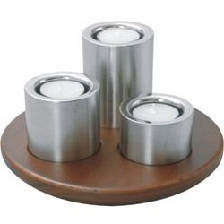 Trio Set Of Tea Lite Candle Holder With Wooden Base