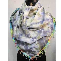 Tie Dyed Triangle Scarf With Fancy Fringes