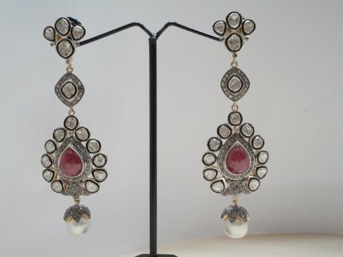 Rosecut Ruby And Pearl Earing Pair