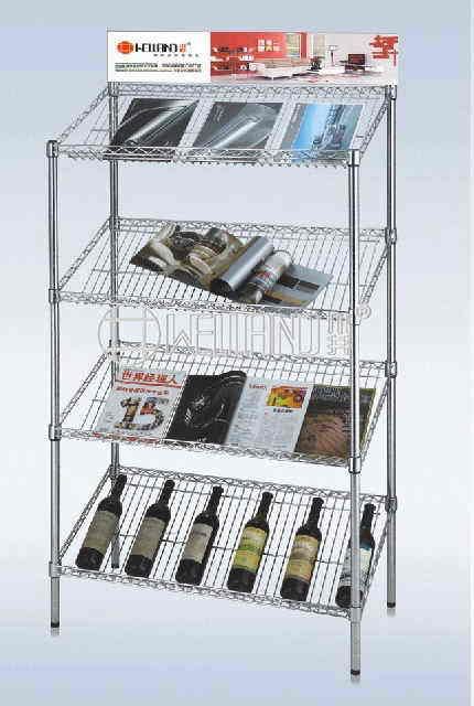 Multi-Function Slanted Newspaper and Bottle Display Rack