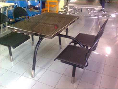 Four Seater Fixed Chair Type Stainless Steel Dining Table