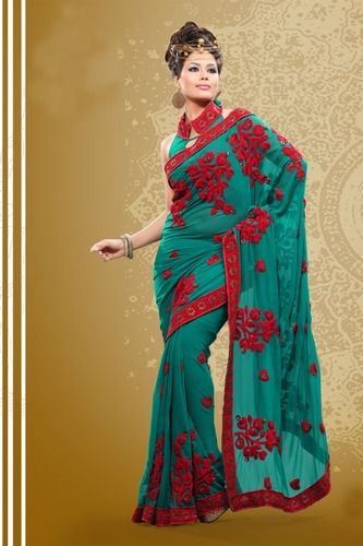 Green Embroidered Fancy Sarees