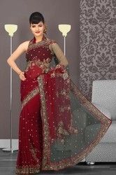 Brick Red Embroidered Saree