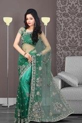 Tantalizing Emerald Green Embroidered Saree