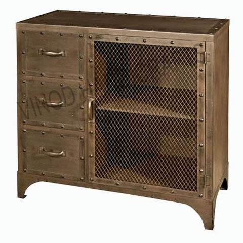 Iron 1 Mesh Door 3 Drawer Cabinet