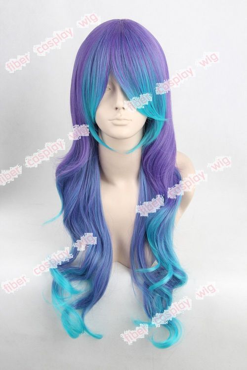 Vocaloid Luka Long Curly Teal Blue Purple Two Tone Cosplay Wig