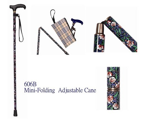 606B Mini-Folding Folding Cane - Aluminum 5/8" Tube, Adjustable 33.5"-36.5" | Lightweight, Foldable, Non-Slip, 5 Sections
