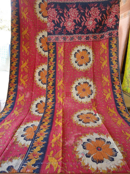 100% Cotton Handquilted Kantha Work Reversible Quilt