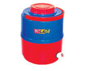 Red and Blue Plastic Water Jugs