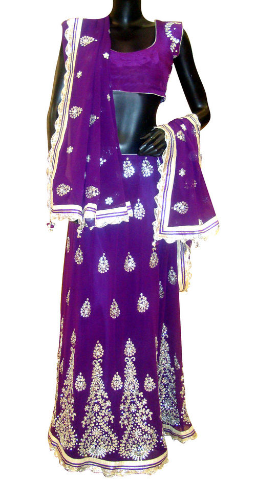 Violet Embroidered Wedding Lehenga