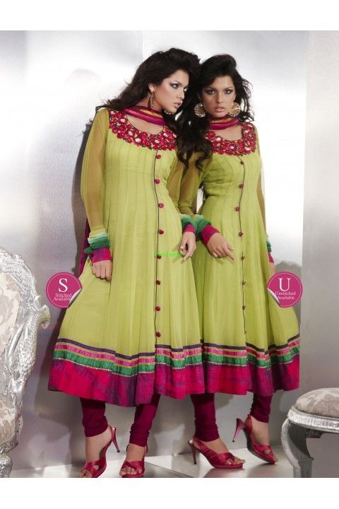 Scintillating Pale Deep Pink And Pale Mahendi Green Salwar Kameez