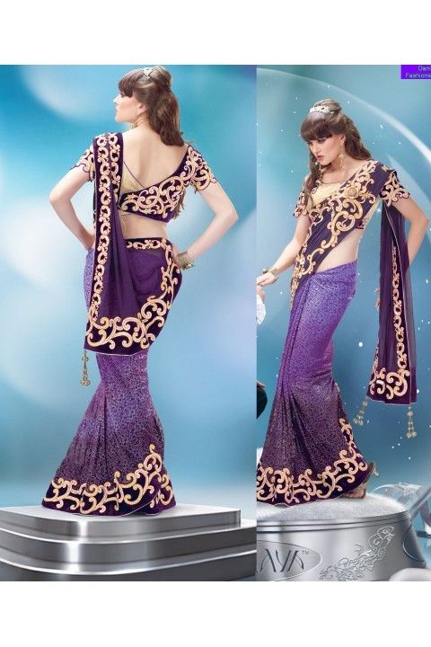 Shaded Purple Faux Chiffon and Net Jacquard Saree with Blouse