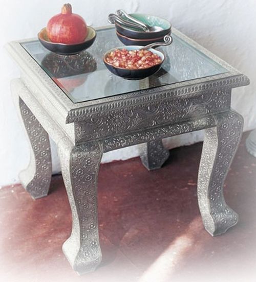 White Metal End Table