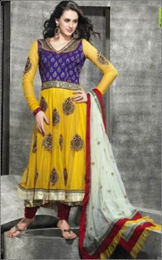 Yellow Net Anarkali Suit