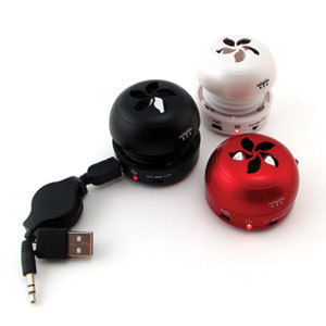 Portable Speaker - 2W Output, 200 mAh Lithium Battery , Retractable USB and Audio Cable, Options in Red, White, Black