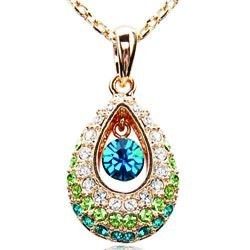 Gold Green Tear Drop Crystal Pendant Necklace