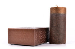 Metallic Copper Square Leather Candle Stand