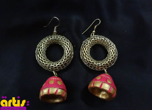 Terracotta Jhumki With A Brass Rings