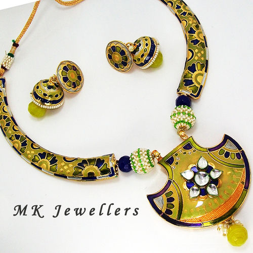 Meenakari Pipe Necklace Greenish Violet