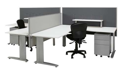 Modular Office Desk - Durable Wood and Metal Construction | Versatile Four Way Workstation Design