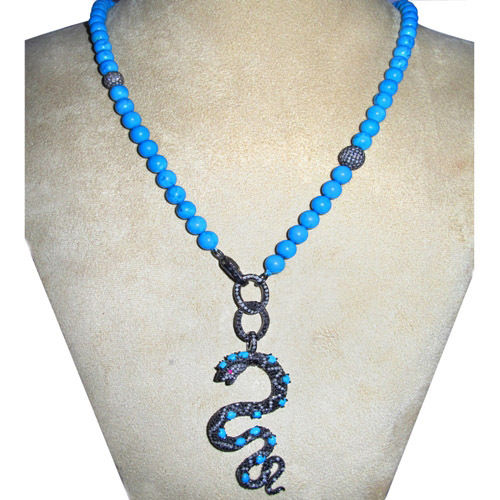 Turquoise Gemstone Diamond Beaded Necklace