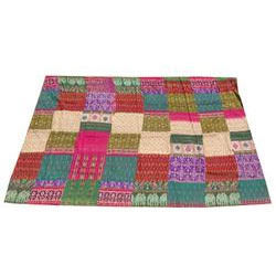 Vintage Silk Patola Sari Kantha Quilt