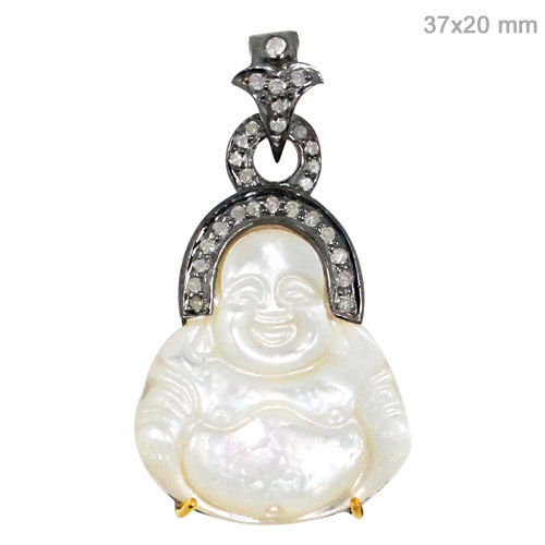 Laughing Buddha Pearl Diamond Silver Pendant