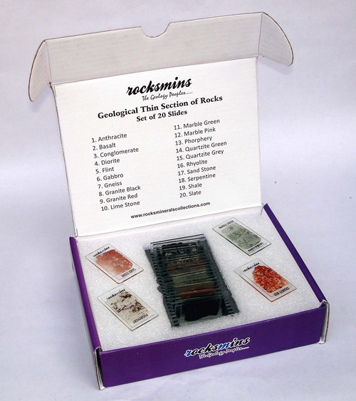 चट्टानों और खनिज स्लाइड्स का ब्रोकेड पतला भाग