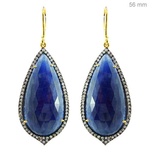 Blue Sapphire And Diamond Hook Earrings