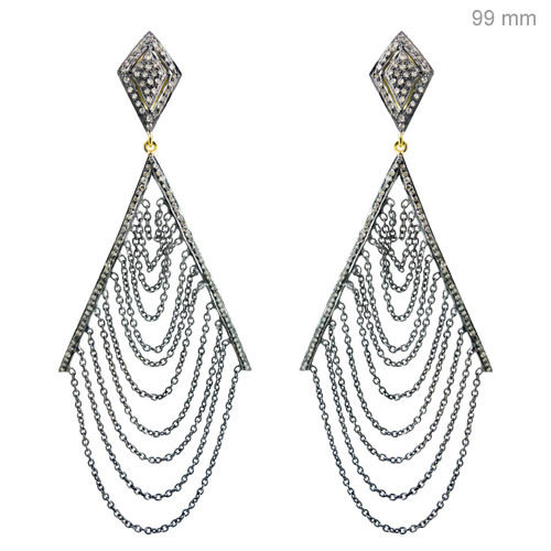 Multi Layer Diamond Silver Dangle Earrings