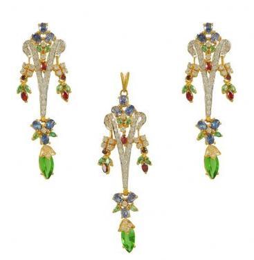 22Kt Gold Colorful Pendant Set