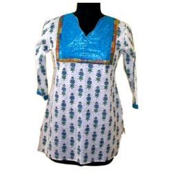 White Printed Brocket Kurti