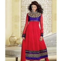 Red And White Party Wear Dress Material