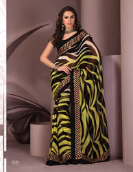 Tranquil Black Green Printed Saree