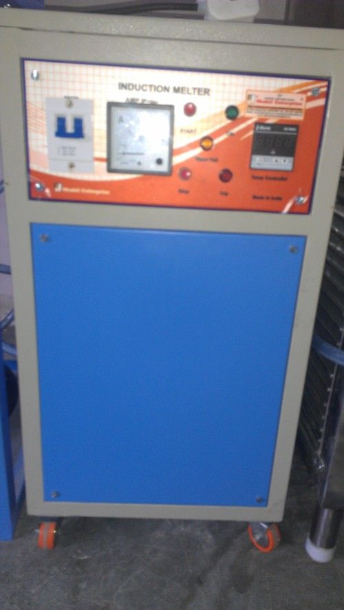 Induction Melting Furnace - MS Powder Coated, 28' x 28' x 50' Dimensions, 0 to 1800 Degree Temperature, 10kg Capacity , IGBT Based Inverter with Automatic Power Regulation, Portable Trolley and Water Cooled Coil