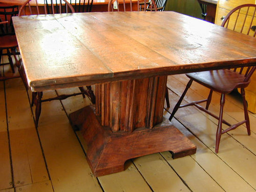 Square Antique Pine Table With Pedestal Base