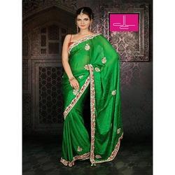 Bottle Green Crepe Jacquard Saree