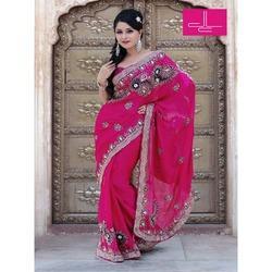 Magenta Crepe Jacquard Saree