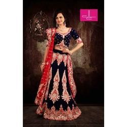 Royal Blue Hot Pink Velvet Lehenga