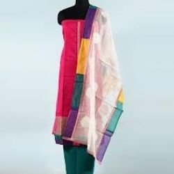 Chanderi Suit Fabric - Luxurious Blend, Elegant Color Blocking Design, Versatile Patterns and Sizes