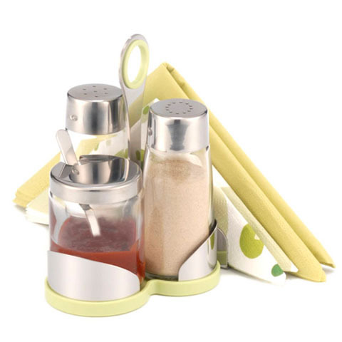 नमक, काली मिर्च और सरसों का सेट W/नैपकिन होल्डर