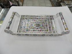 White Metal Tray with Handle