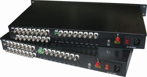 Video Over Fiber Receiver - 19 Inch 1U Rack-Mount Chassis, 24 Channels of 8-bit Digitally Encoded Video + RS485 Data