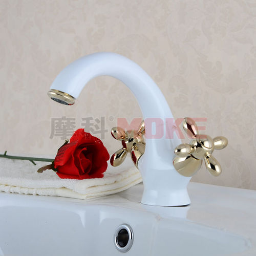 Dual Handle White Basin Faucet