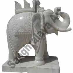 Saluting Elephant Statue - Marble, Variable Dimensions, White | Polished Finish, Elegant Design, Indoor/Outdoor Use, Intricate Detailing